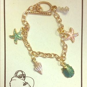 Lovely Beach Shell Charms Chain Link Bracelet